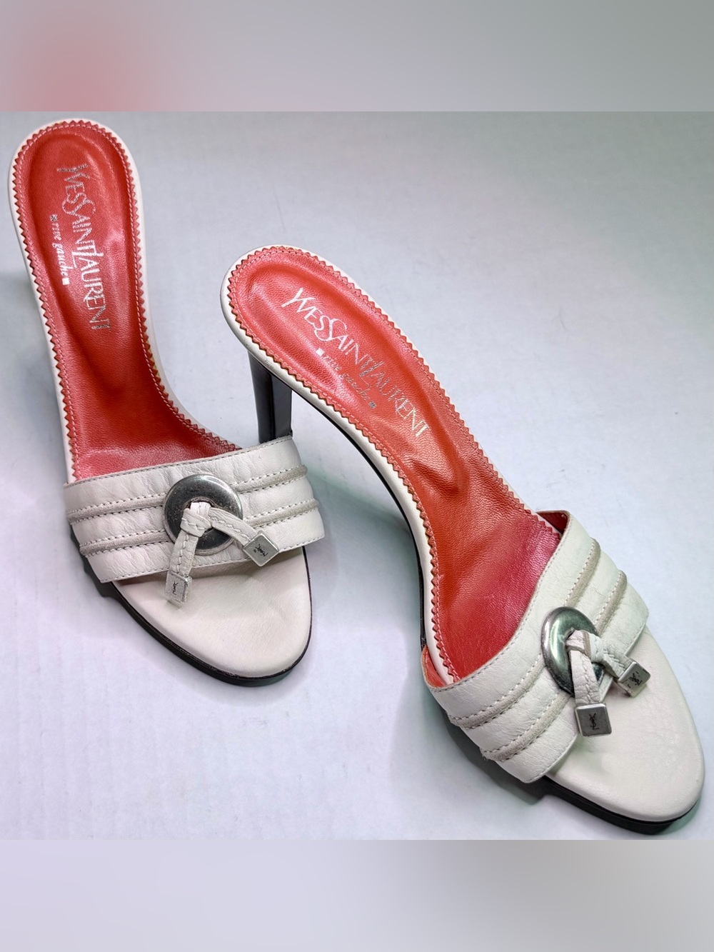 Yves Saint Laurent Tom Ford Era Rive Gauche NWT White Leather Ring Mule Heels 38